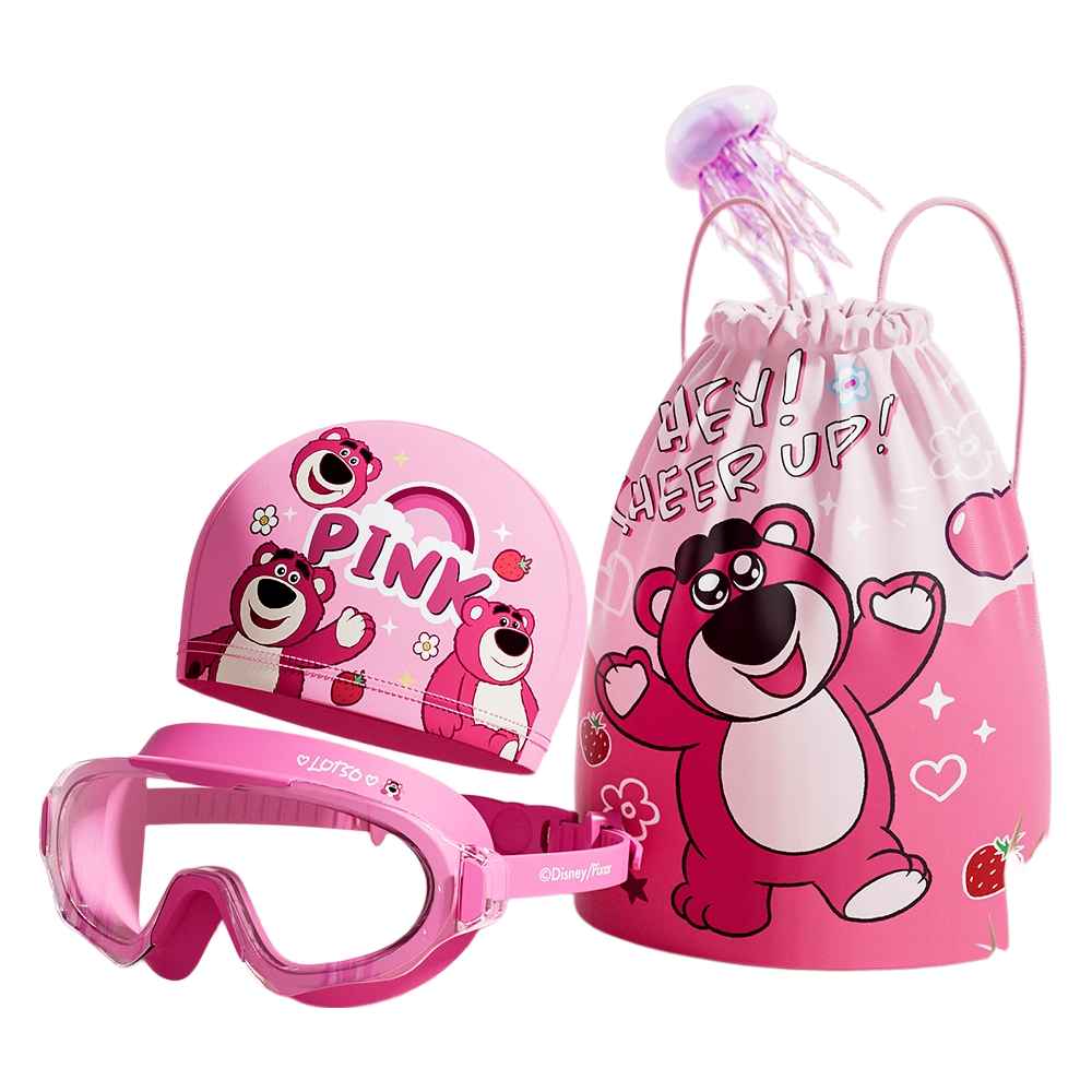 Disney Kids Swimming Goggles HD Waterproof Anti-Fog Professional Baby Protective Goggles D66600S Pink Strawberry Bear