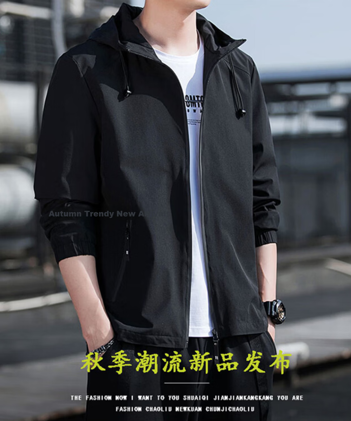TUCANO Men's Hooded Windproof Durable Casual Versatile Fashion Trendy Jacket Black M 3