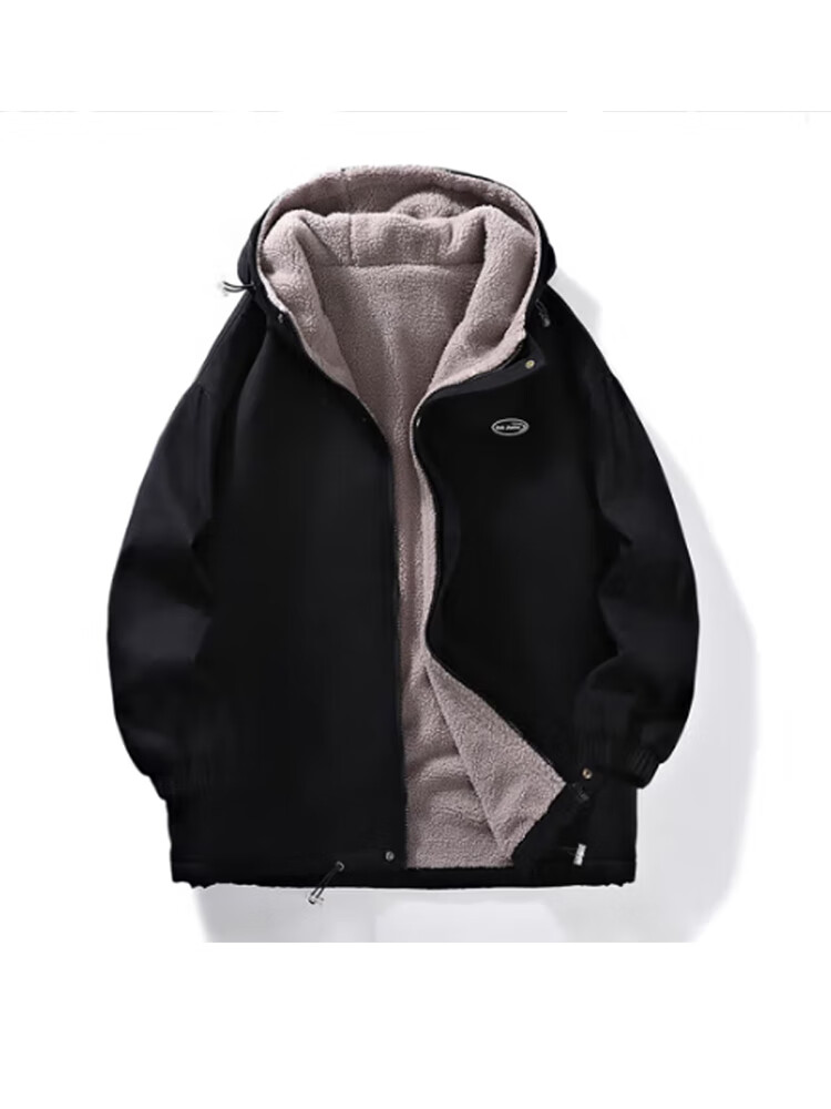 Mianzhi Men's Jacket, Autumn And Winter Coat, Casual Outerwear, Youth Hooded Thickened Lambswool, Loose-Fitting Jacket, Black, 3XL 5