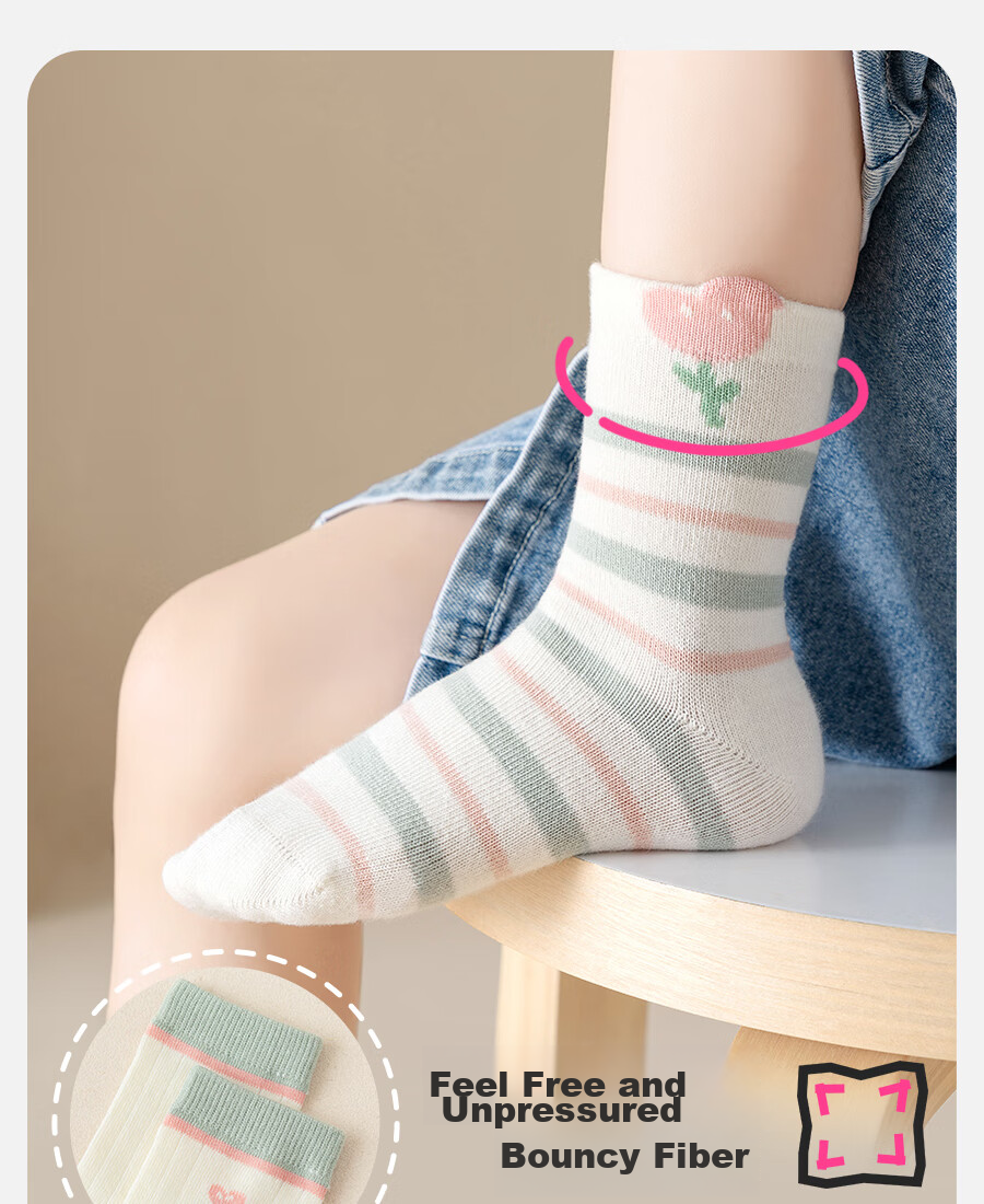 LangSha Children's Socks, Girls' Thin Cotton Socks, Student Casual All-Season Short Socks, Cute Bunny Desig 10