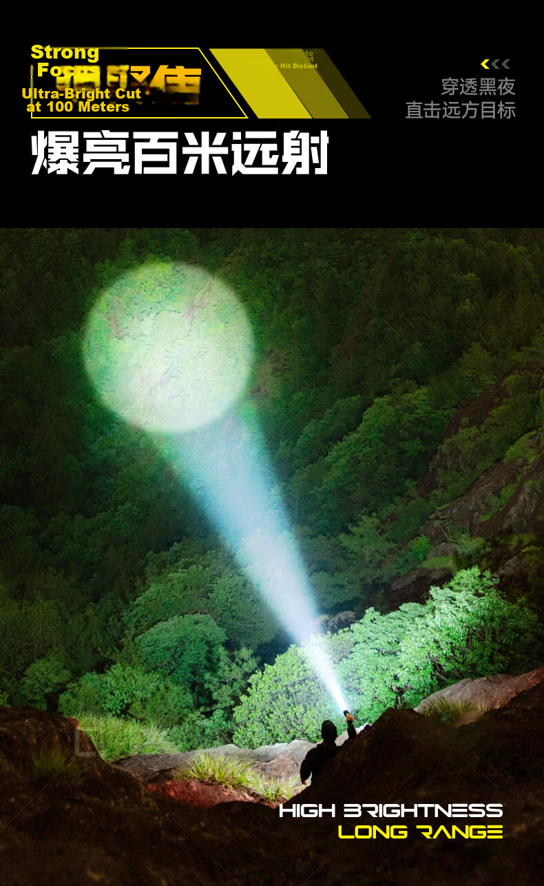 AOC Zoomable High-Power Flashlight Bright Long-Range High Lumen Long Battery Life Outdoor Adventure Patrol Emergency Light 12