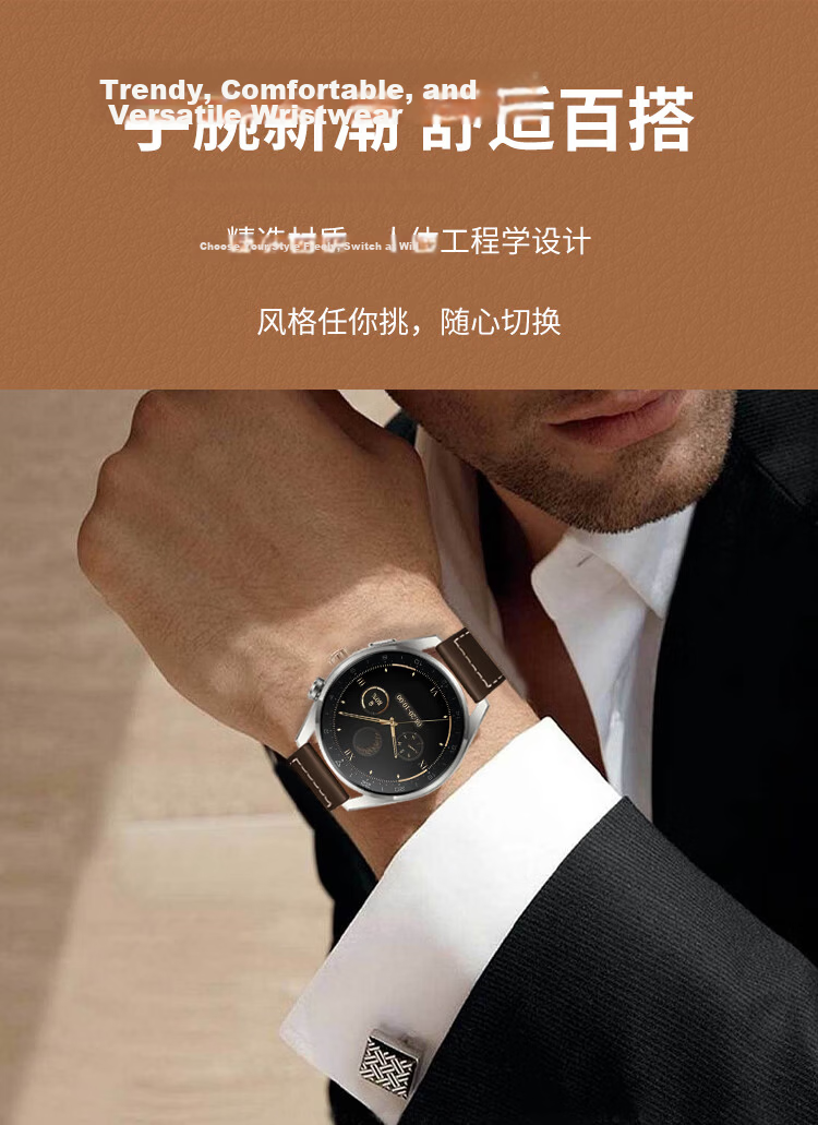 MSSM Suitable for Huawei Watch Strap, Compatible with Watch5/Gt5/Gt5pro/Gt4/Watch4pro/Gt3, Push-Button Buckle Genuine Leather Strap, 48/46 Dial - Elephant Gray 22MM 5