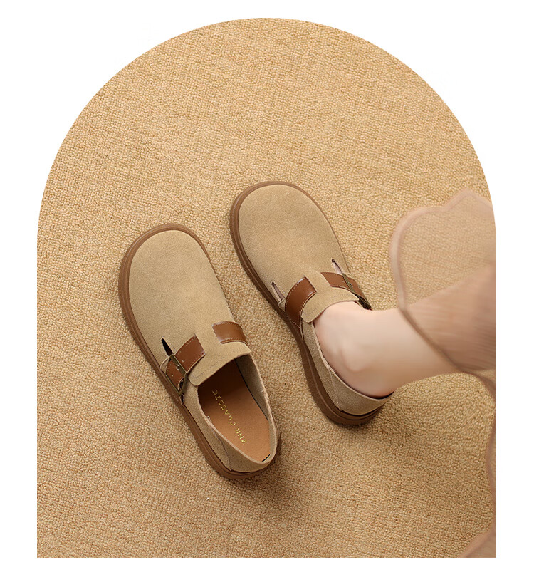 ZHR Women's Single Shoes, Versatile And Simple Soft-Soled Birkenstock-Style Shoes, Comfortable Buckle Women's Shoes, JF20, Apricot Color, Size 38 15