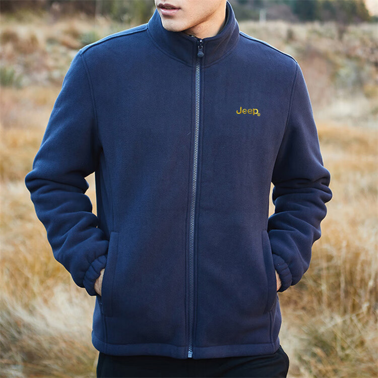 JEEP Men's Jacket, Trendy Simple Stand-Collar Fleece Jacket with Embroidery, Men's Fleece Coat 085, Black, M 16