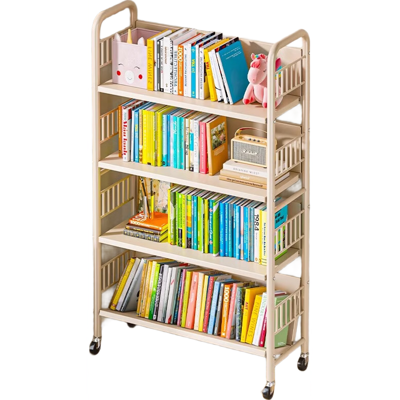 Milin Bookshelf Picture Book Rack Toy Storage Shelf Multi-layer Floor-standing Storage Rack Four Layers with Wheels
