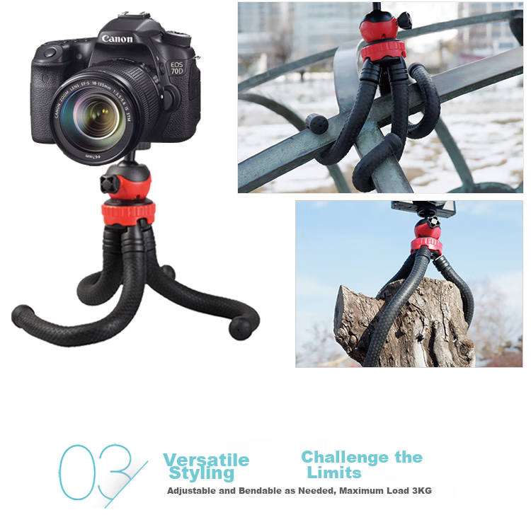 Earlymen EM-123 Octopus Desktop Tripod, Vlog Short Video Host Desktop Stand, Phone Selfie Stand, Portable Versatile with Phone Clamp + Remote Control 12