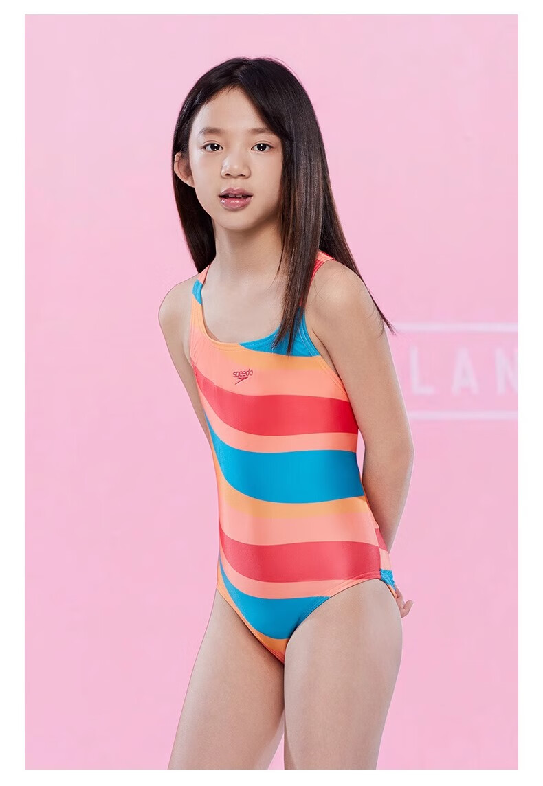 Speedo Children's Swimsuit, Swim Dare Series, Colorful Print, Youth Sun Protection One-Piece Swimsuit for Girls, Blue/pink, Size 15-16 2