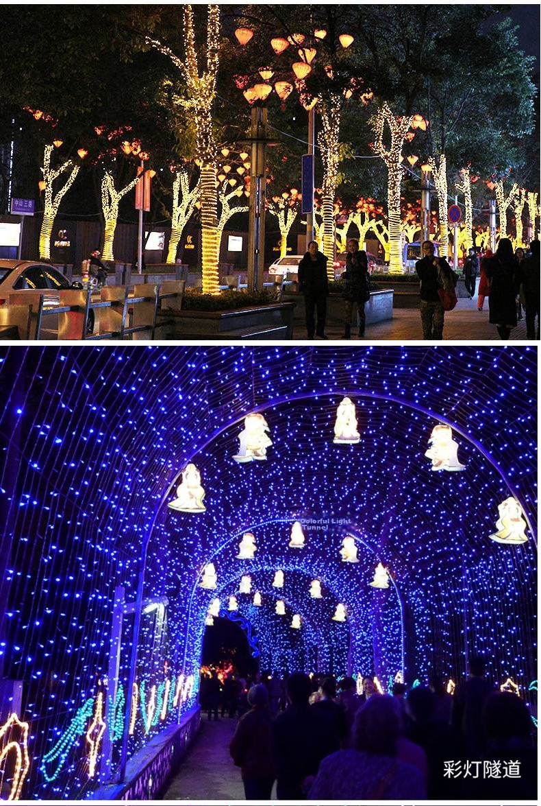 Yizhao Mei Outdoor Waterproof LED Colorful Fairy String Lights Warm Color 50m for New Year, Spring Festival, Christmas Decoration 8