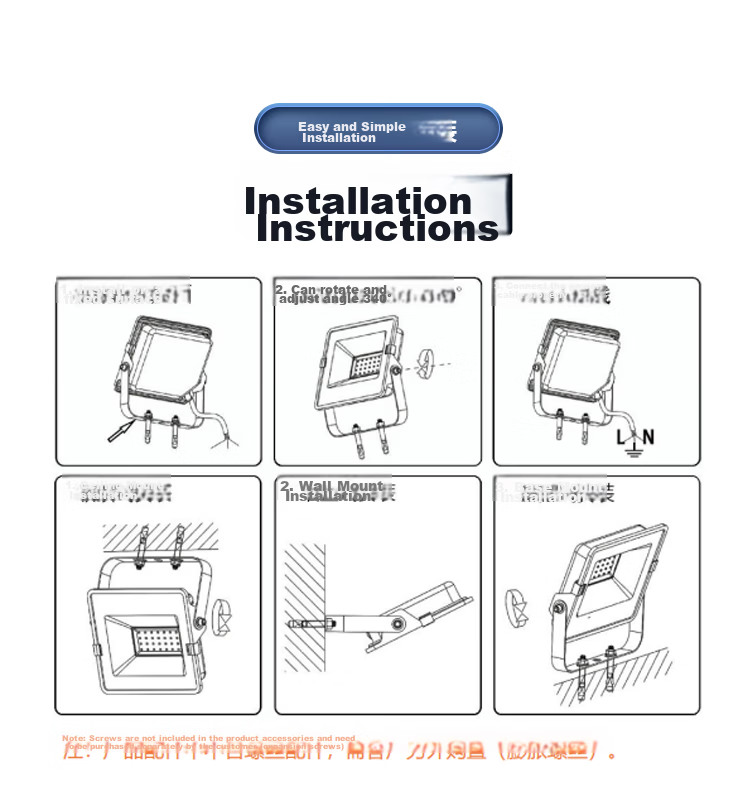 ROLin LED Floodlight Spotlight Outdoor Factory Lighting Outdoor Searchlight High Brightness IP66 Waterproof 200W Floodlight White Light 6500K Die-Cast Aluminum 15