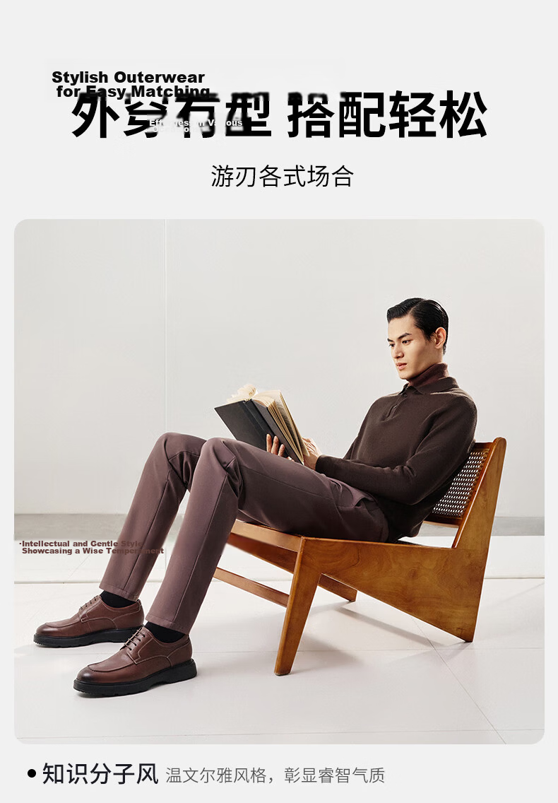 Goldlion Wool Blend Autumn Winter Long Sleeve Knit Sweater Men Solid Color Fashion Textured Pullover Blue Gray XL 7
