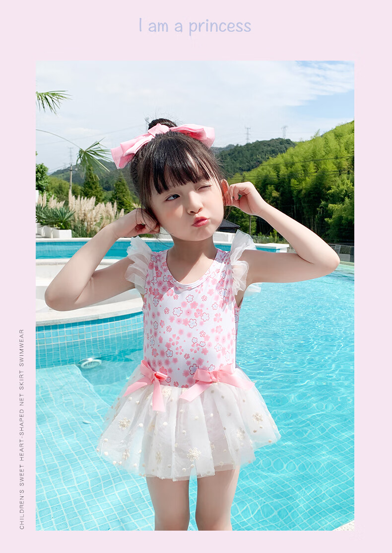 F.DYRAA Children's Swimsuit, One-Piece Dress for Girls, Cute Princess Style for Toddlers, Suitable for Swimming Pool And Hot Springs, Model 32652, Pink, Size L 8