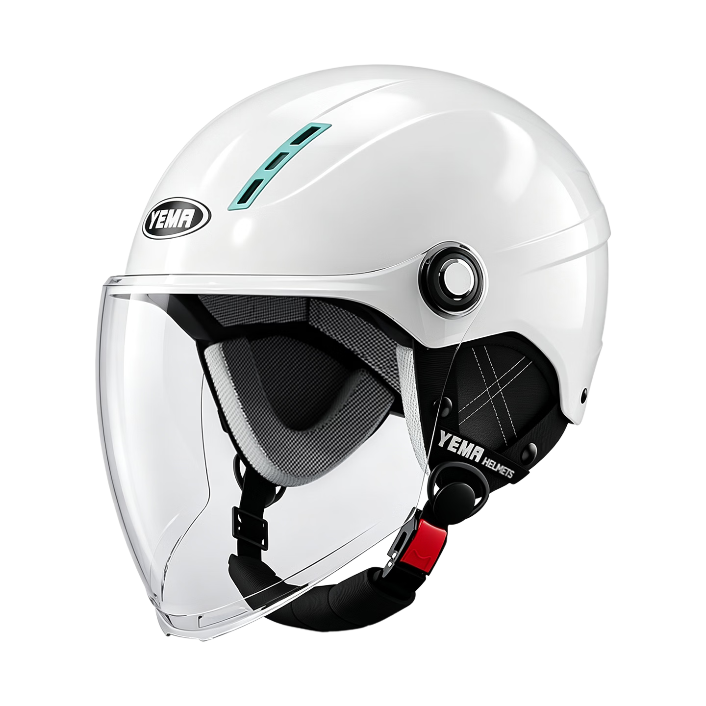 YEMA 3C Certified 359S Electric Motorcycle Helmet, Lightweight Half Helmet for Men And Women, Winter Safety Helmet for Electric Scooters, Suitable for All Seasons, Ceramic White with Transparent Long Visor