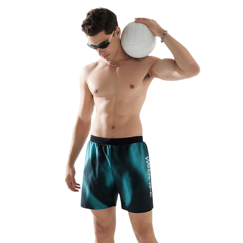 WATERTIME / Shuichuan Men's Swim Trunks, Anti-Embarrassment Beach Shorts, Double-Layered Knee-Length Swim Shorts, Gradient Abstract Pattern, XXL