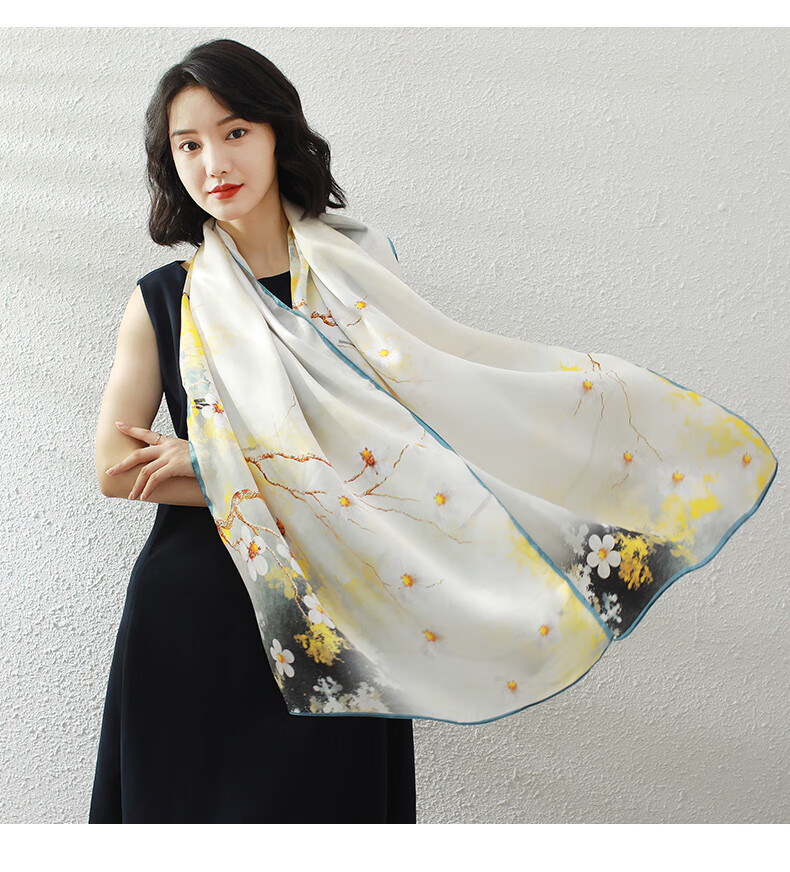 Hangsilu Silk Scarf, Women's Brooch Set, Shawl, Mulberry Silk, Birthday Gift, High-End Mid-Autumn Festival Gift for Mom, Wife, Elders 2