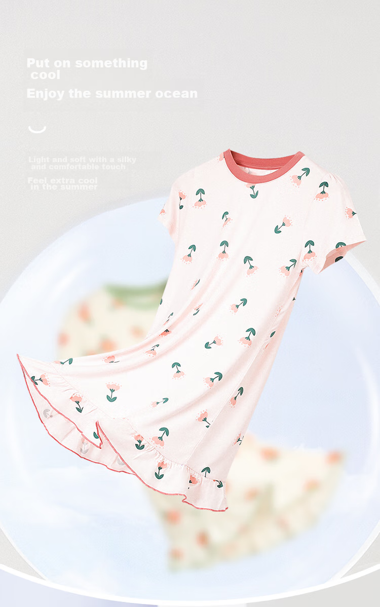Hodohome Children's Summer Nightgown, Girls' 50S Modal Sleep Dress, Loose-Fitting Cool-Feeling Dress, Can Be Worn Outside, Size 350 140 3