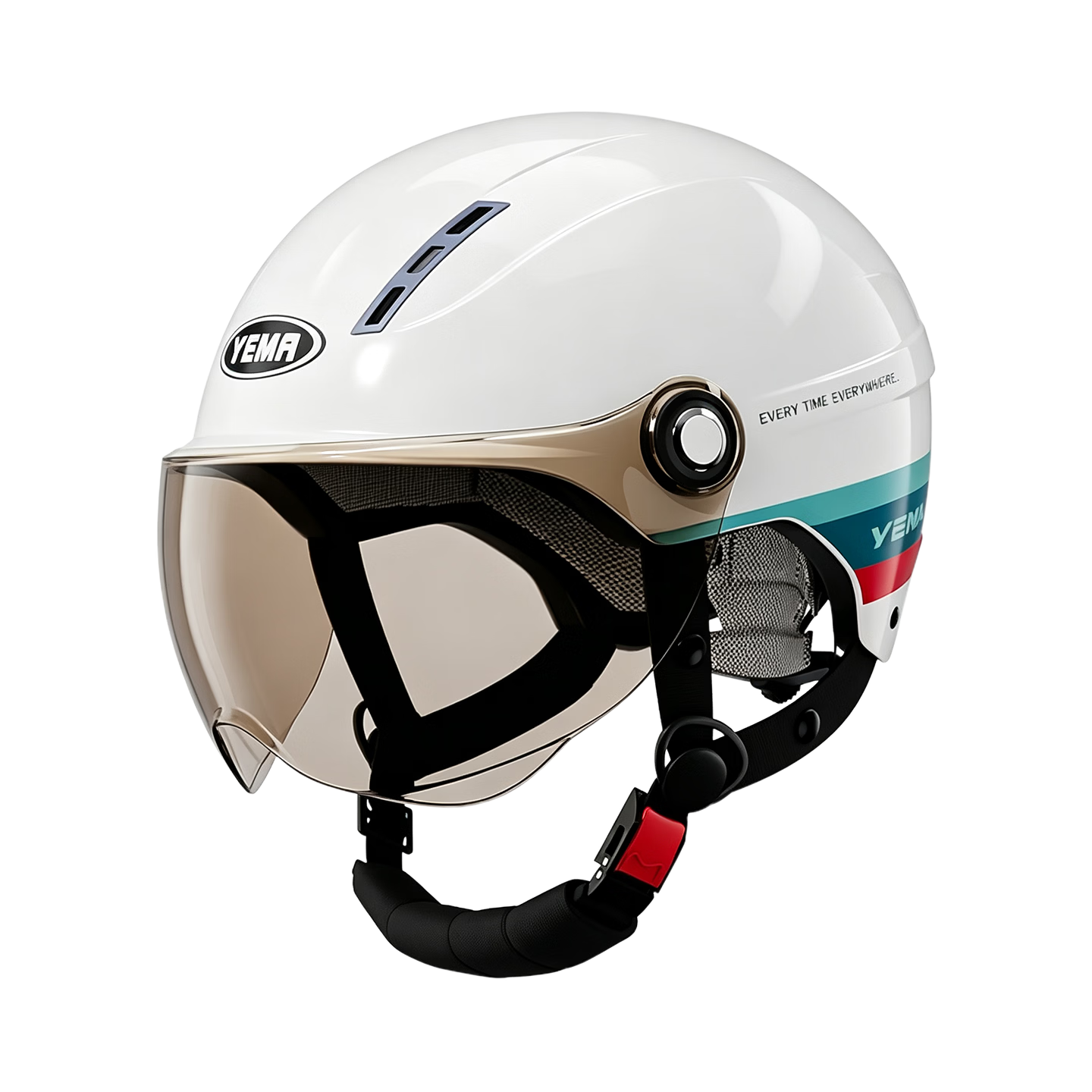 YEMA 3C Certified 359S Electric Motorcycle Helmet, Unisex Summer Sun Protection Half Helmet, All-Season Universal Safety Helmet, New National Standard, White Floral + Coffee Short Visor