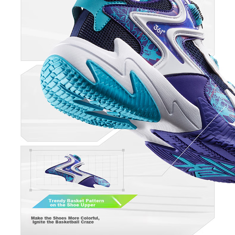 361° Children's Sports Shoes, All-Season Youth Basketball Shoes with Durable Rotating Buckle, Blue, Size 40 24