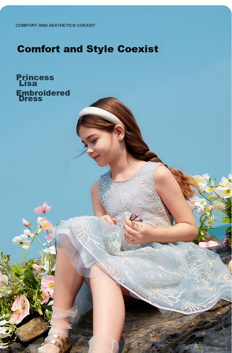 YEEHOO Girls' Princess Dress, Children's One-Piece Dress, Big Kids' Dress, Formal Wear, Tulle Birthday Dress, Summer Outfit, White, Size 120 1