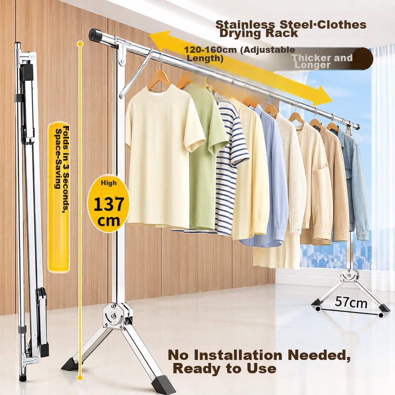 Jing Jiayi Double Rod Folding Floor Clothes Drying Rack Balcony Telescopic Clothes Hanger No Installation Needed