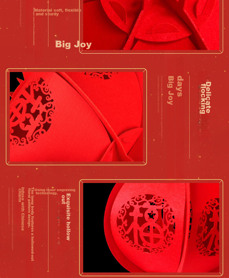 Abaoli Wedding Housewarming Opening Red Flocked Lantern Outdoor Waterproof Balcony Door Store Mall Hotel Decoration 5