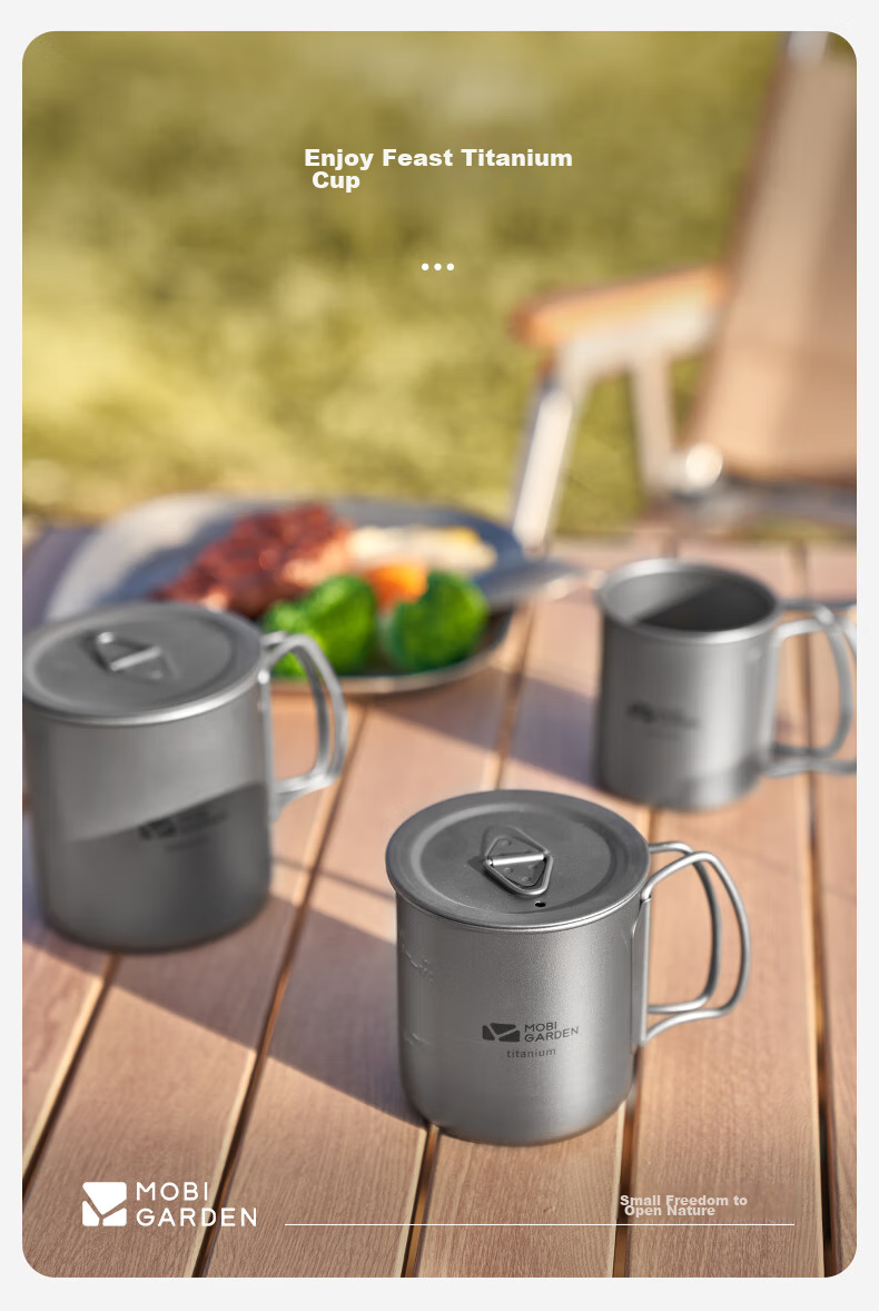 MOBIGARDEN Titanium Cup, Outdoor Camping Picnic Lightweight Portable Boiling Water Titanium Cup Water Bottle 300ml NX20666038 Titanium Color 2
