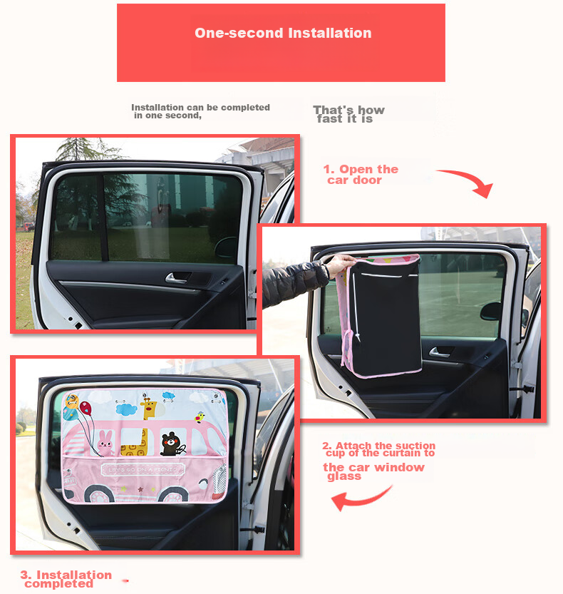 Chichiduo Car Sunshade Window Cover, Suction Cup Car Window Curtain, Sun Protection Side Window Shade for Vehicles, Travel Accessory 6