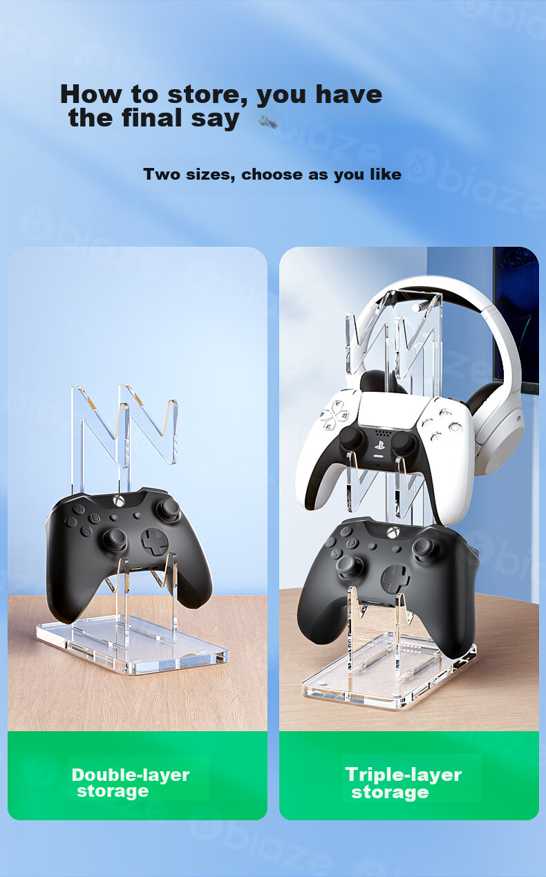 BIAZE Universal Gaming Controller Storage Stand for PS5/4/XBOX/Switch Pro, Compatible with Headphones, 3-Tier Design for Storing Controllers And Headphones 8