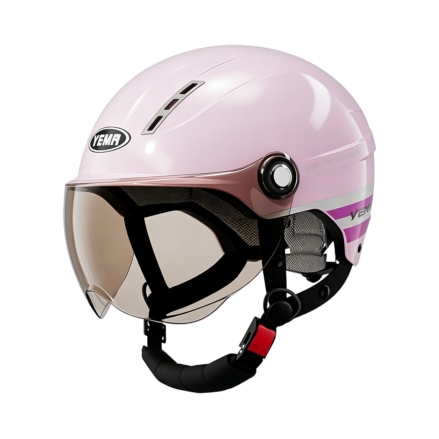 YEMA 3C Certified 359S Electric Motorcycle Helmet for Men And Women, Summer Sun Protection Half Helmet, All-Season Universal Safety Helmet, New National Standard, Peach Pink + Coffee Short Visor