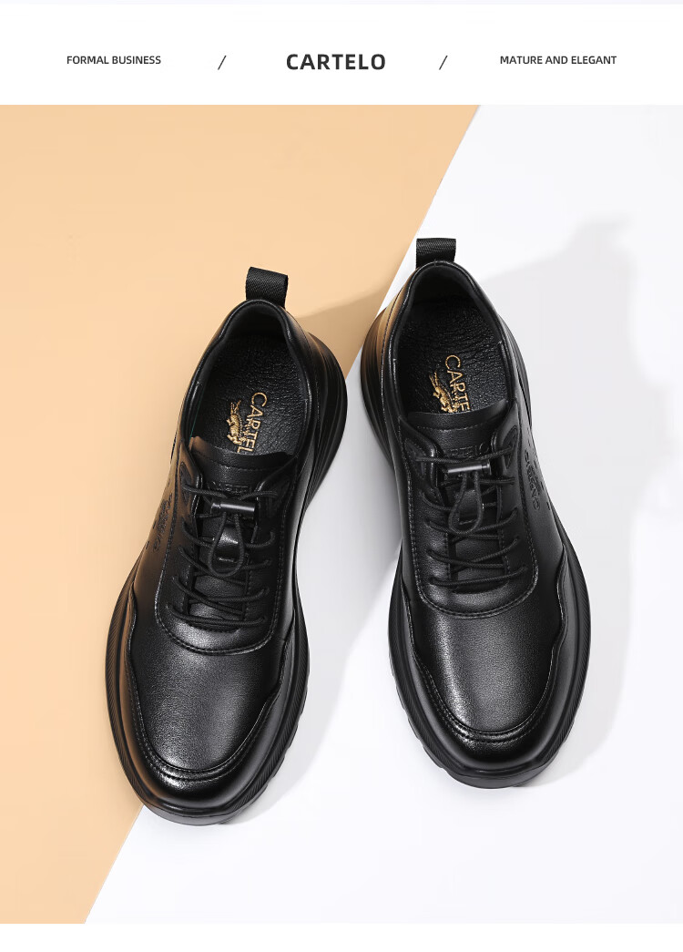 CARTELO Genuine Leather Men's Shoes, Business Casual Sports New Style for Autumn And Winter, Soft Thick-Soled Versatile Commuter Work High-End Black 46