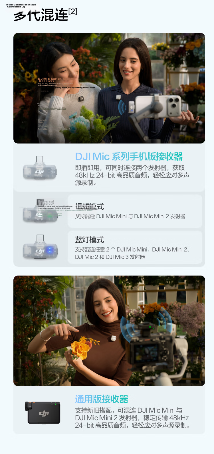DJI Mic Mini 2 Wireless Microphone with Multi-Color Front Covers High-Quality Audio Lavalier Mic One-to-One for Apple iPhone 15-17 Series + Android + Camera 11