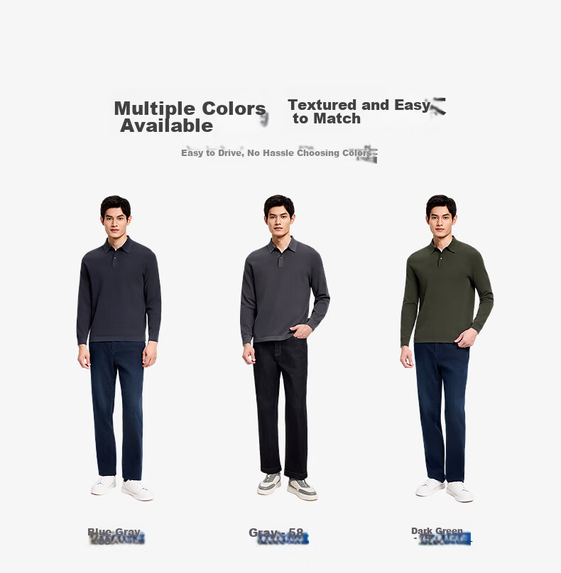 Goldlion Wool Blend Autumn Winter Long Sleeve Knit Sweater Men Solid Color Fashion Textured Pullover Blue Gray XL 22
