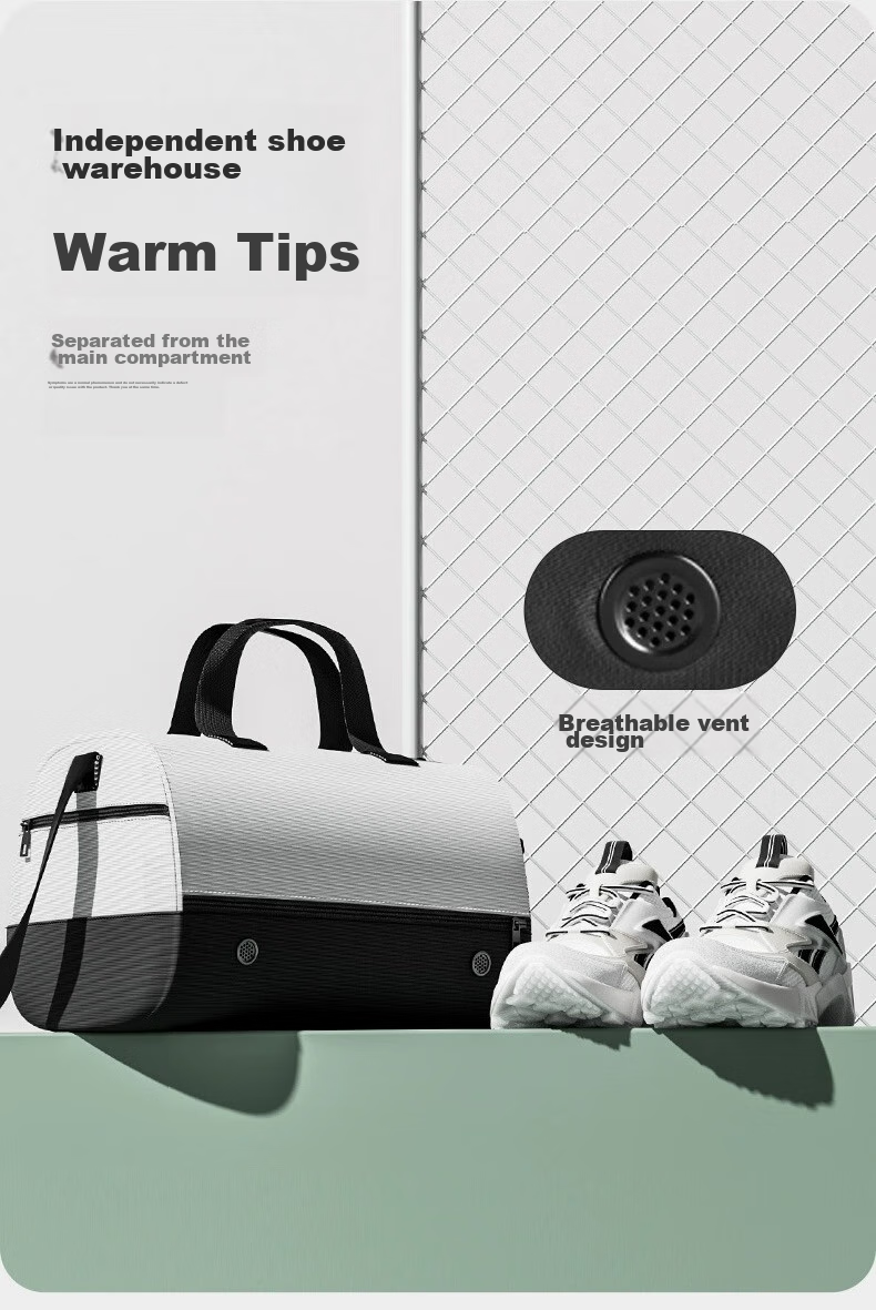 Keep Swimming Storage Bag with Dry And Wet Separation, Travel Fitness Bag for Men And Women, Sports Training Toiletry Waterproof Bag, White And Black 5