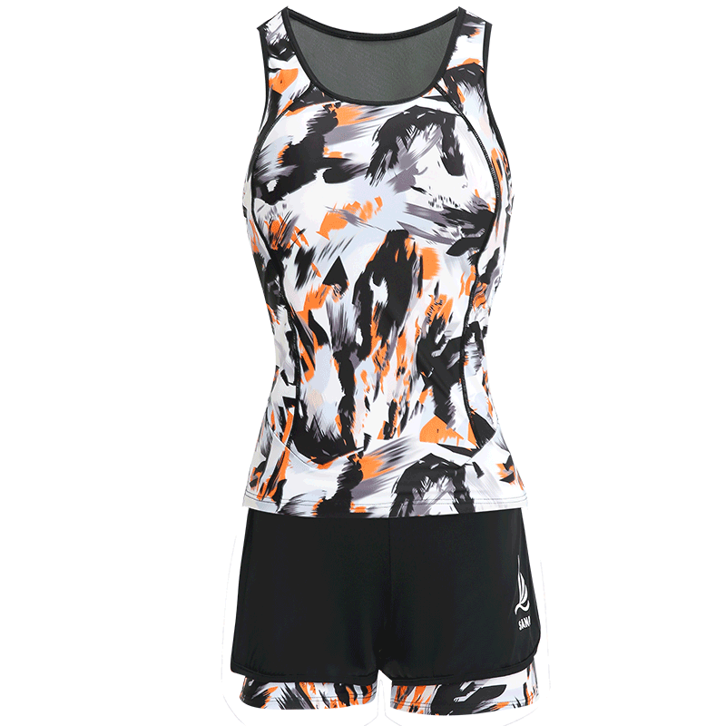 Sanqi Women's Two-Piece Swimsuit, Conservative One-Piece Top And Boyshort Bottom, Slimming, Plus Size, Sports, Hot Spring Resort Swimwear, 19043 Black XXXL