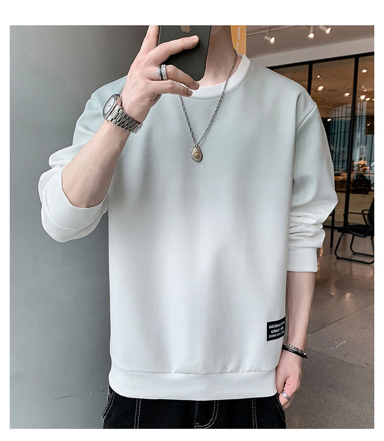 TUCANO Sweatshirt for Men, Spring And Autumn Men's Clothing, Round Neck Long-Sleeve T-Shirt, Casual Loose Pullover Men's Top, White And Blue, 4XL 7