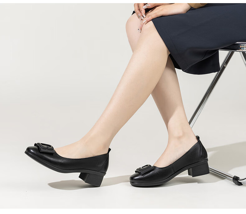 LAORENTOU Women's Single Shoes, Fashionable Professional Chunky Heel, Shallow Mouth Buckle Decoration, Mid-Heel Commuter Work Shoes, LB13235, Black, Size 35 12