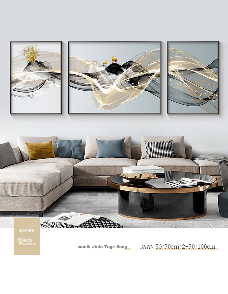 Jijianji Vintage Style Living Room Decorative Painting Sofa Background Wall Persimmon Auspicious Abstract Triptych Wall Art 10