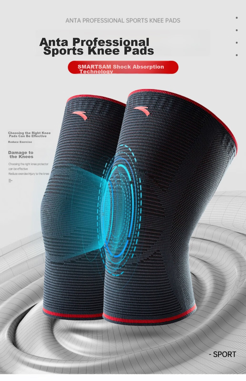 ANTA Knee Pads for Running, Sports, Badminton, Climbing, Mountain Climbing, Meniscus Injury Protection Gear, Black/Red, Size L, Two-Pack 1