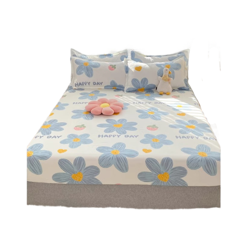 AVIVI Fitted Sheet, 1.8m Bed, Home Use, Non-Slip, Dust-Proof, Bed Cover, Mattress Protector, 1.8m Bed, Blue Floral Patter
