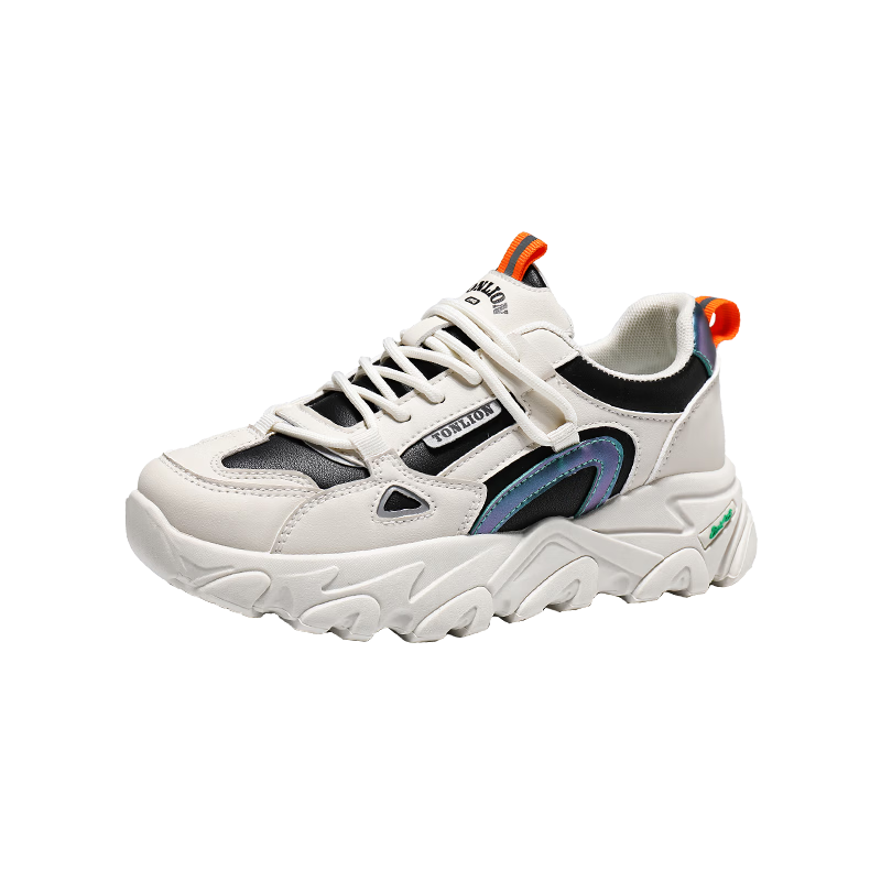 TonLion Women's Autumn Winter 2025 Thick Sole Dad Sneakers Korean Style Student Sports White Shoes Beige Orange Size 39