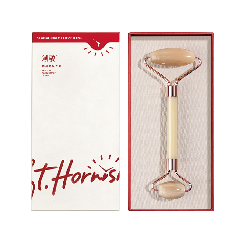 Chaojun Authentic Natural Ox Horn Gua Sha Roller Facial and Full Body Massage Health Care Gift for Mom Girlfriend Wife Birthday Set