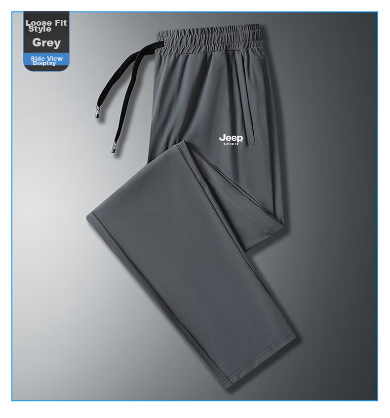 JEEP SPIRIT Casual Pants, Summer Ice Silk Straight-Leg Quick-Dry Sports Pants, Lightweight Breathable Loose-Fitting, Dark Gray Straight-Leg, 2XL 16
