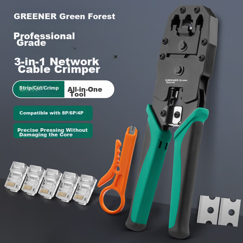 GREENER Network Cable Crimping Tool Set with RJ45 Connector Crimper, Wire Stripper, and Cutter, 9-Piece Home Use Multi-Function Kit