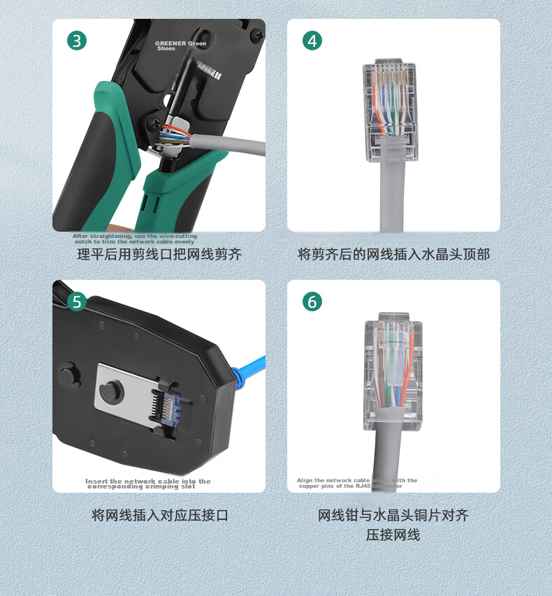 GREENER Network Cable Crimper, RJ45 Connectors, Wire Crimping Tool, Professional Multi-Functional Universal Cat5e/6/7 Home Network Pliers 20