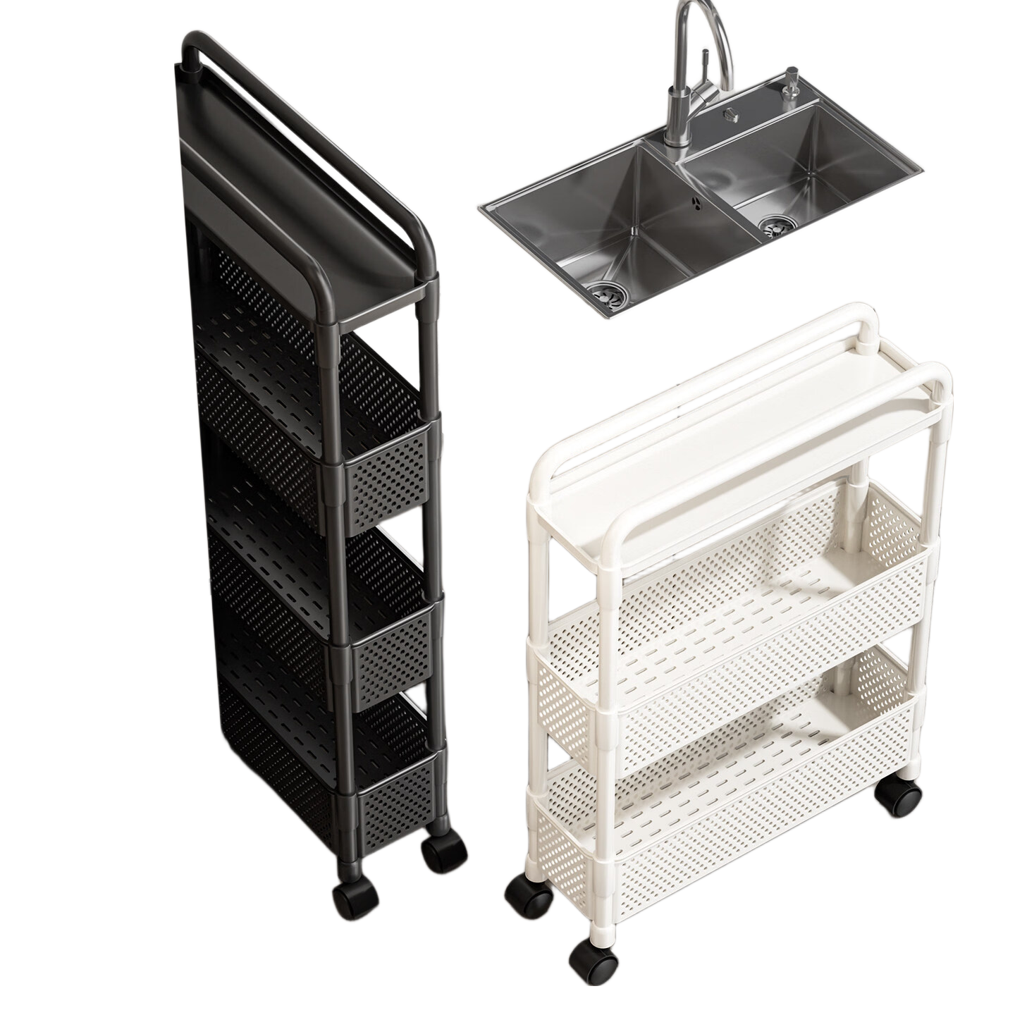Shunyou Kitchen Narrow Gap Cart Refrigerator Side Ultra-Narrow Gap Storage Rack Floor-Mounted with Wheels SY-1387