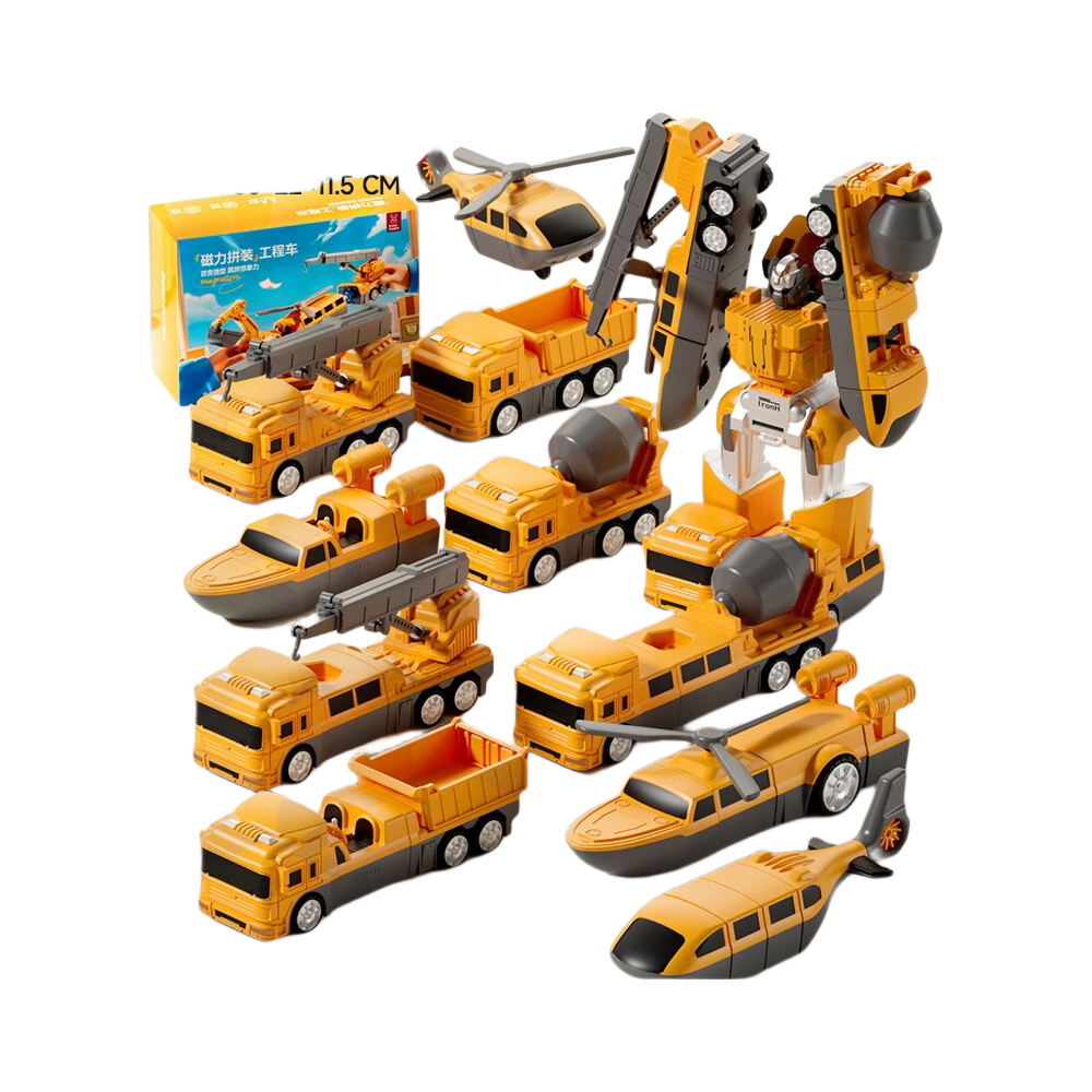 Mabaozibao Magnetic Assembly Construction Vehicle Toy for Boys Aged 3-6, 2 Magnetic Building Blocks Robot, Children's Birthday Gift