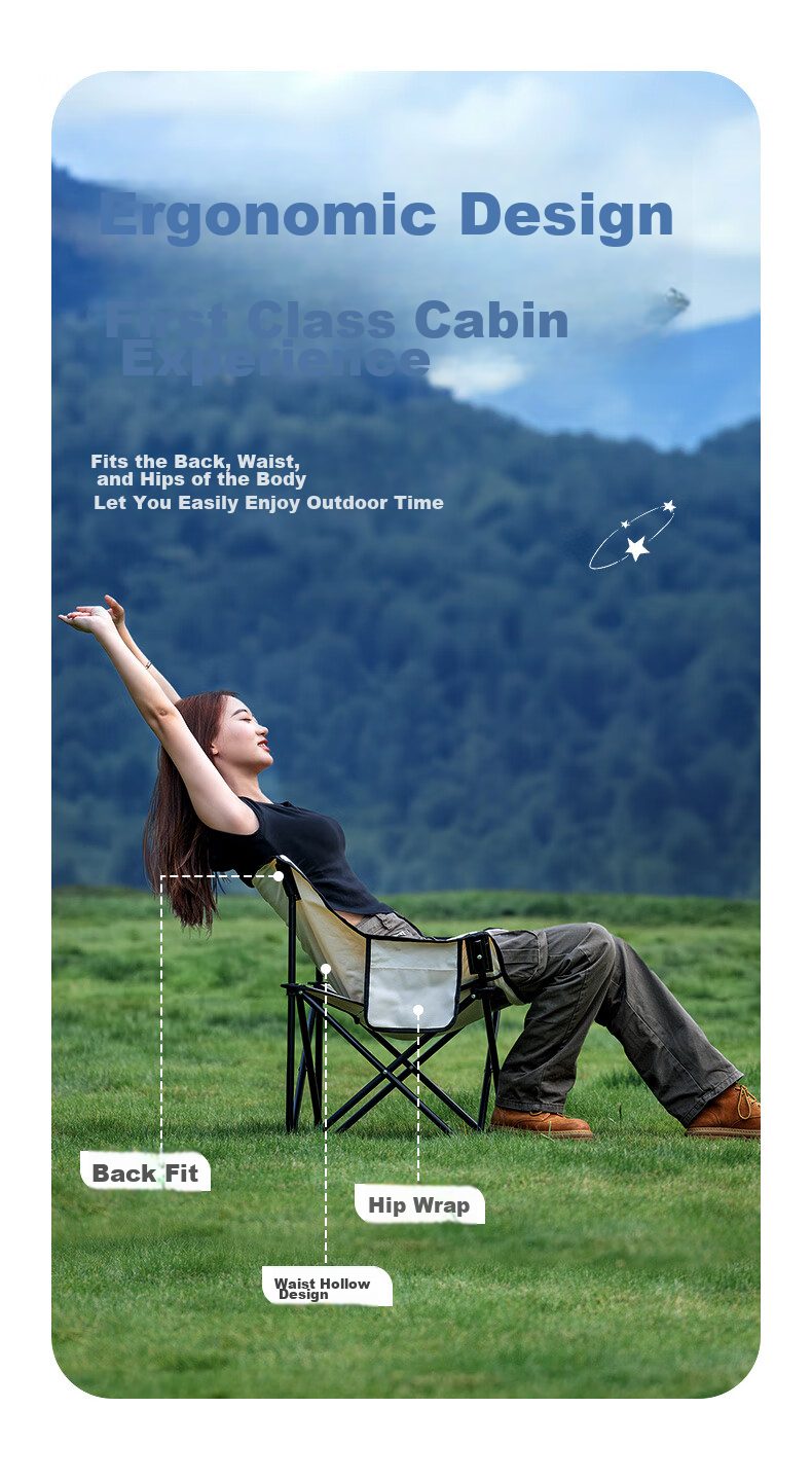 Black Dog High-Back Moon Chair Folding Camping Portable Backrest Fishing Chair Lazy Leisure Travel Chair 4