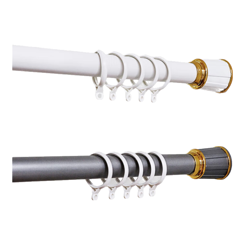 Shuixingjiafang, No-Drill Roman Rod Extendable Rod Curtain Rod Set, Single Rod Clothes Drying Rod Support Pole, White, 2.6-3.5 Meters