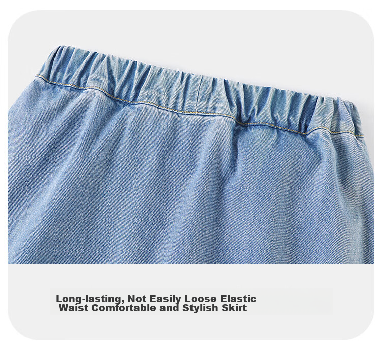 QQ DUCK Girls' Short Denim Skirt Summer Wear for Children And Teenagers, Heart Pattern Light Blue; Size 150 2