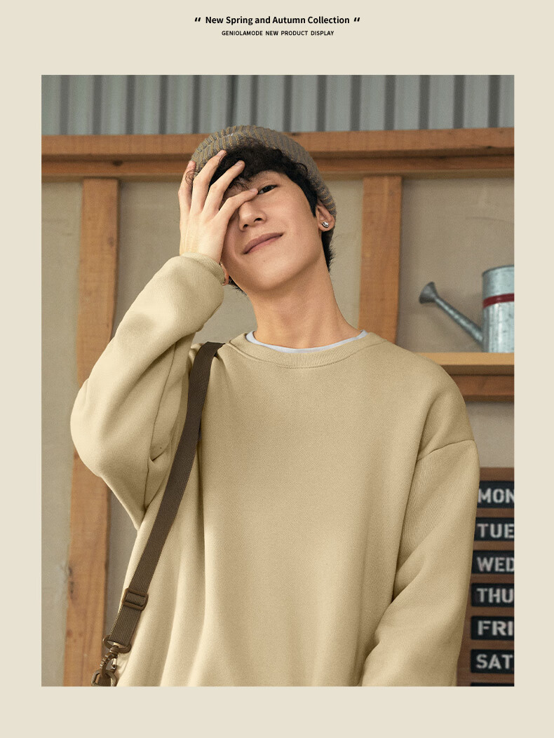 GENIOLAMODE Forest Group Men's Sweatshirt, Autumn 2026 New Heavyweight Round Neck Loose Casual Pullover Long-Sleeve Men's T-Shirt 12