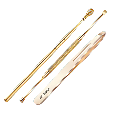 MR.GREEN German Ear Pick, Ear Cleaning Tool, Tweezers, Eyebrow Tweezers, Hair Removal Tool, Spiral Ear Cleaning Kit, 3-Piece Set, Mr-2182